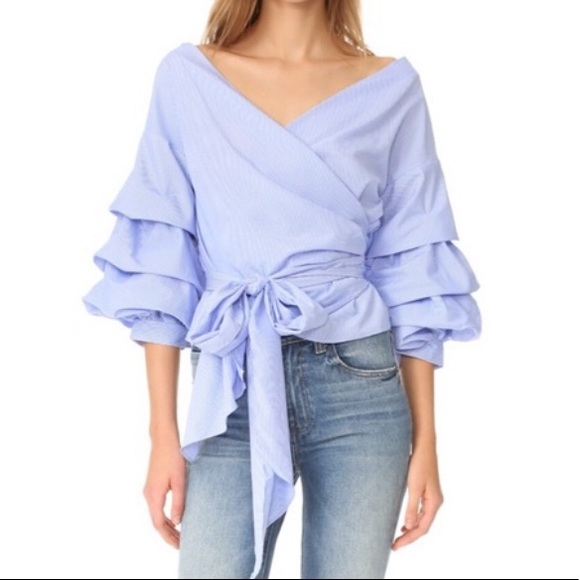 NWOT puff sleeve gingham wrap top, medium - Picture 7 of 7